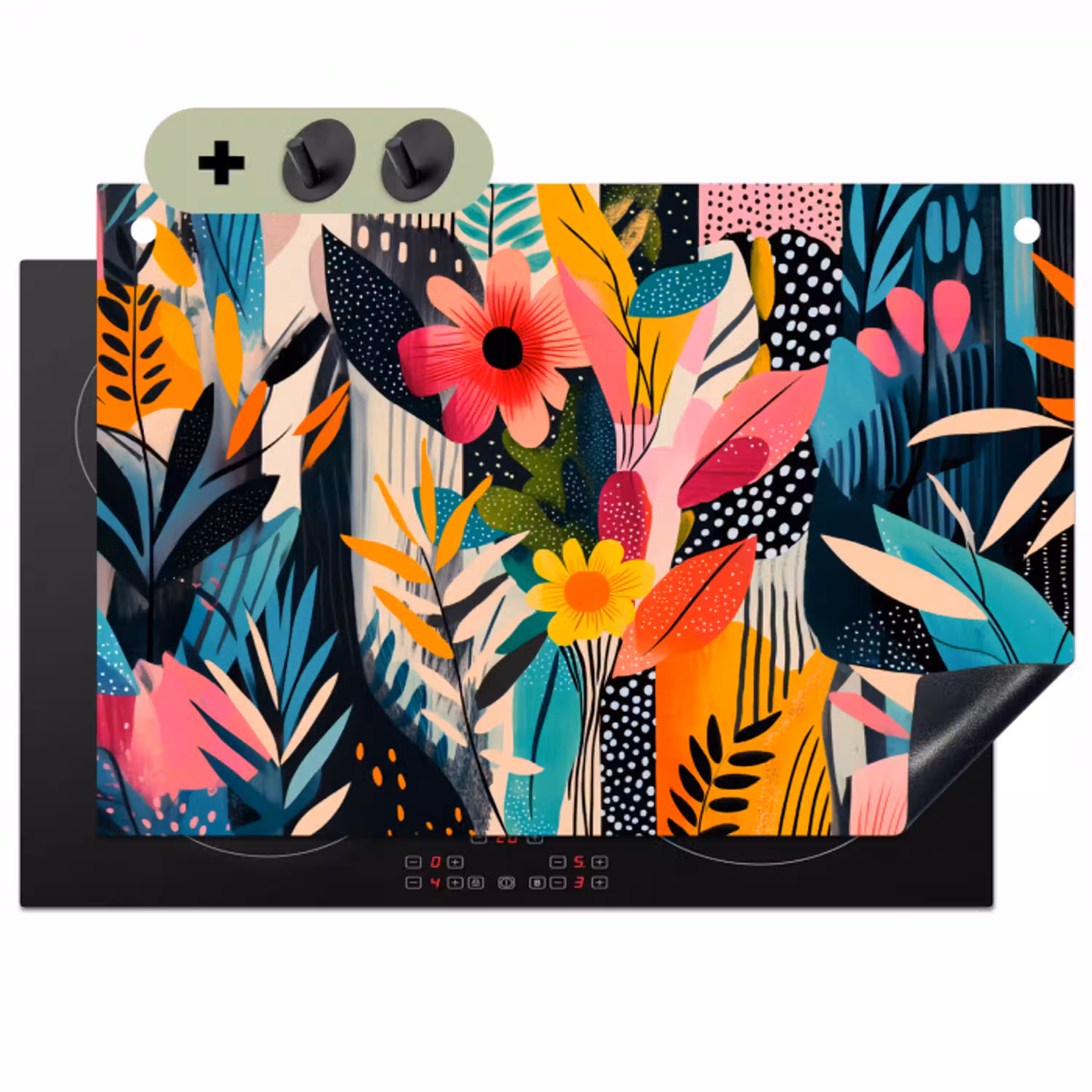 Schilderij - Abstract - Bloemen - Roze Inductie beschemer met haakjes klein -3d