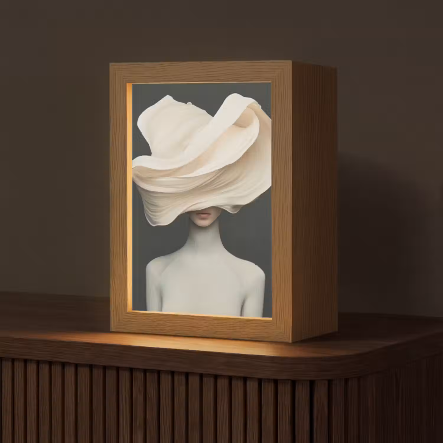 Tischlampe - Frau - Beige - Hut