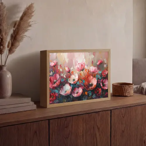Klaprozen - Roze - Bloemen - Botanisch - Kunst Light Box met batterij (Wandlamp) middel -sfeer2