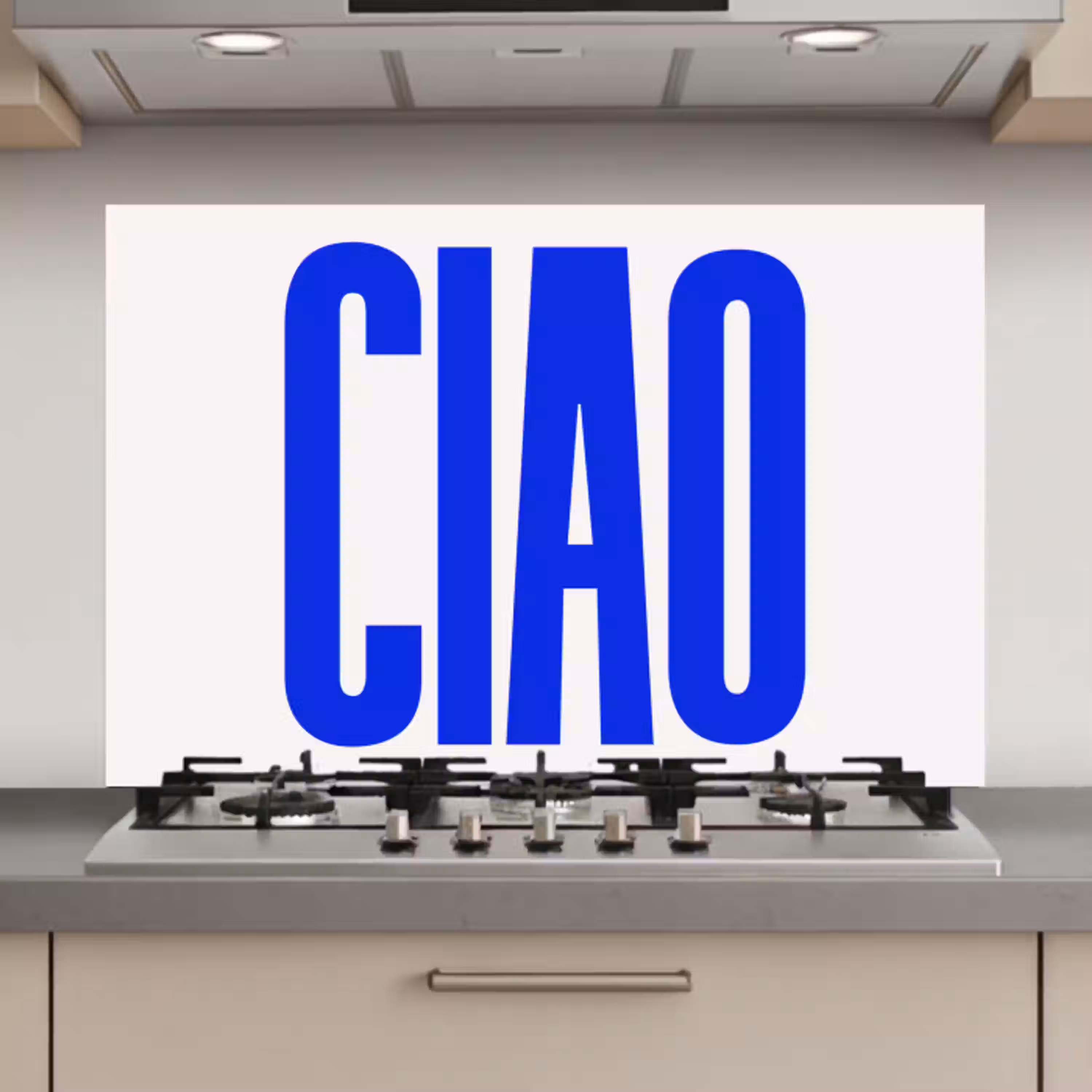 Ciao - Hoofdletters - Blauw - Minimalistisch keuken achterwand spatscherm klein -3d_website
