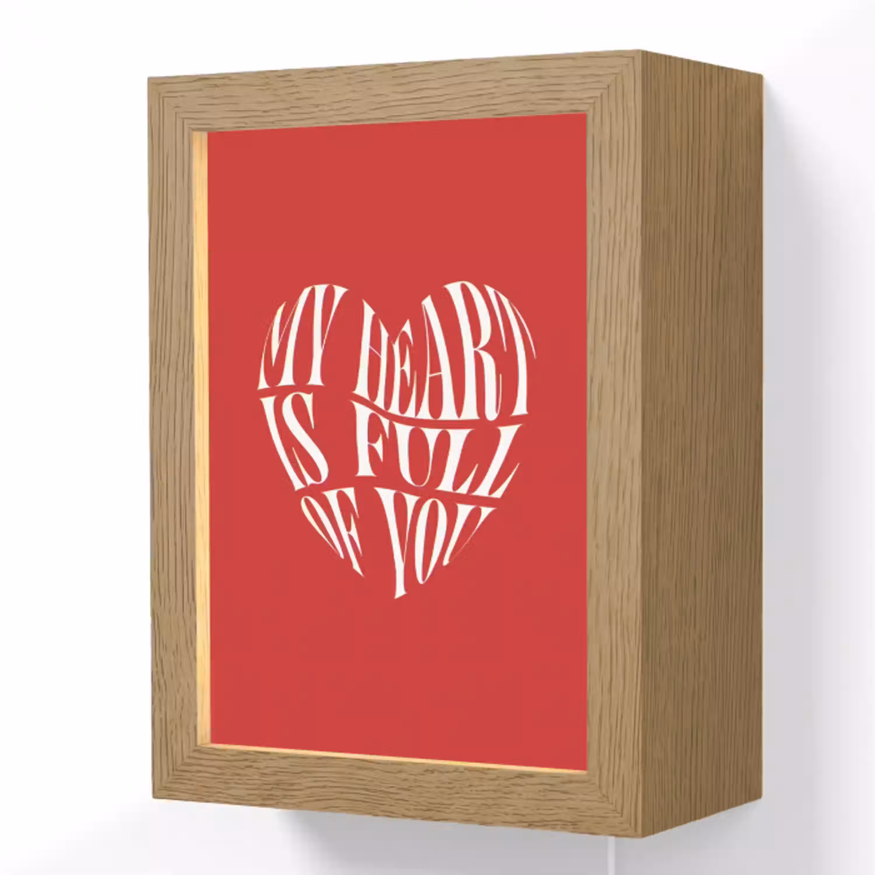 Rood - Hart- Tekst - Valentijn Light Box met kabel (Wandlamp) klein -3d