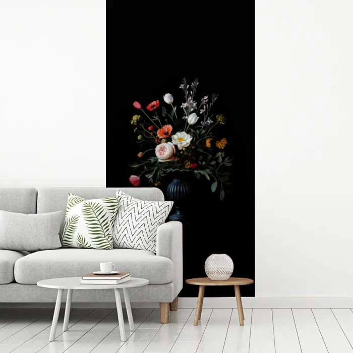 Bloemstuk - Vaas - Zwart fotobehang vinyl groot -woonkamer