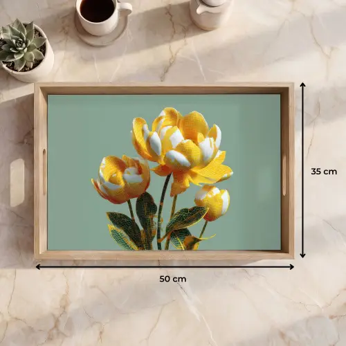 Bloemen - Geel - Bladeren - Structuur Dienblad Rechthoek middel -USP_Formaat