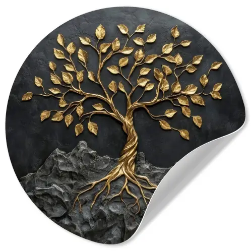 Bladeren - Goud - Boom - Rots Wandcirkel behangsticker klein -3d