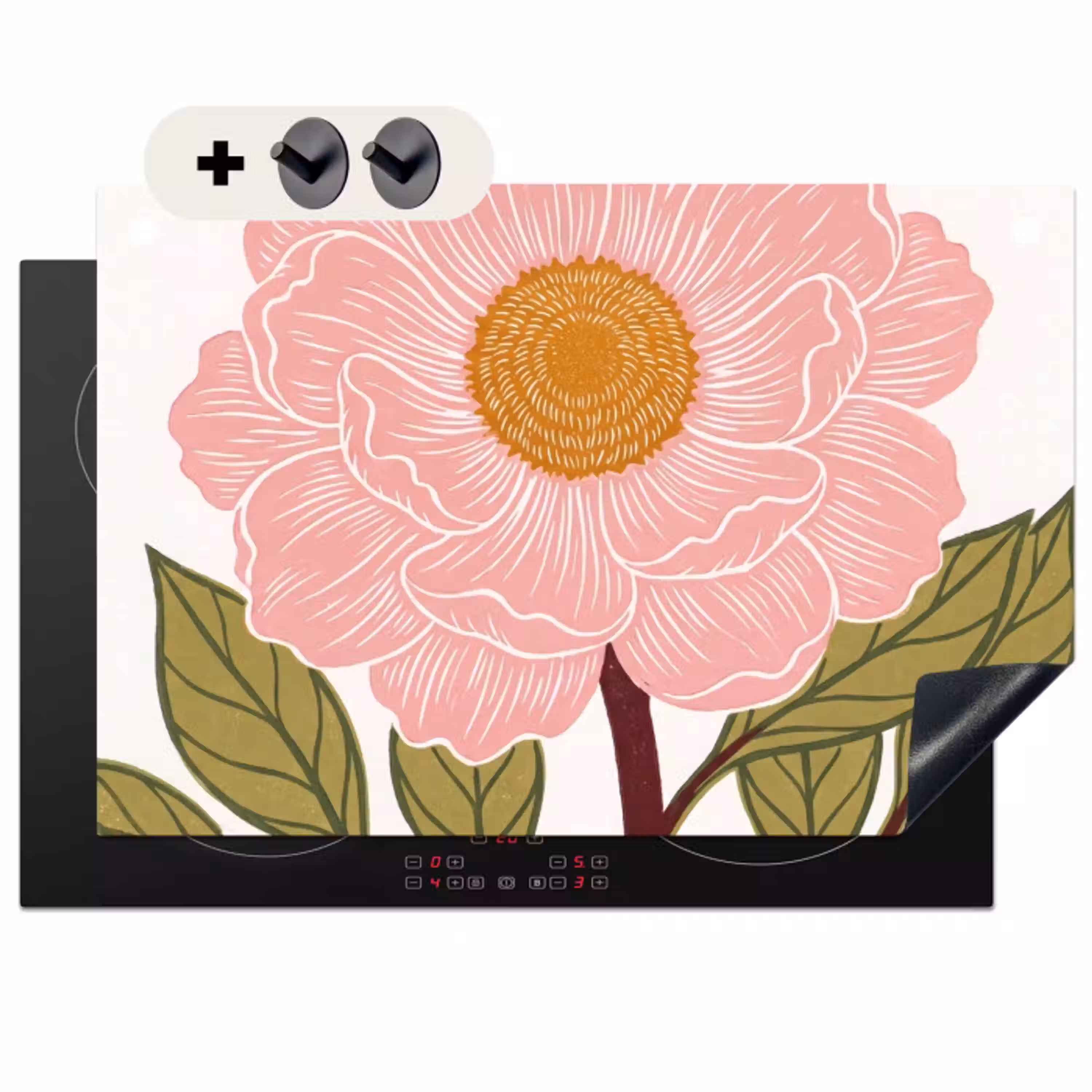 Bloemen - Roze - Illustratie Inductie beschemer met haakjes klein -3d