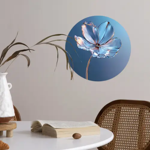 Blauw - Bloem - Glazen - Sierlijk Wandcirkel behangsticker klein -sfeer3