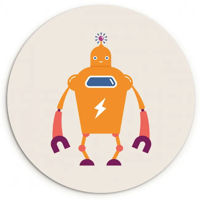 Robot - Antenne - Oranje - Bliksemschicht - Jongen - Kids Wandcirkel kunststof plaat 5mm dik klein -3d