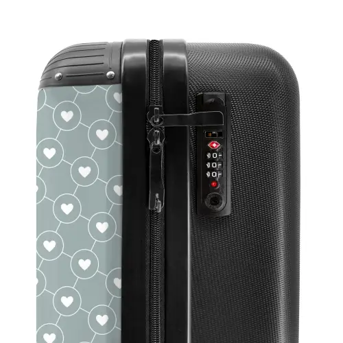 Grijsgroene achtergrond met witte hartjes NBS - Handbagage koffer - Volwassenen Unisex middel -slot