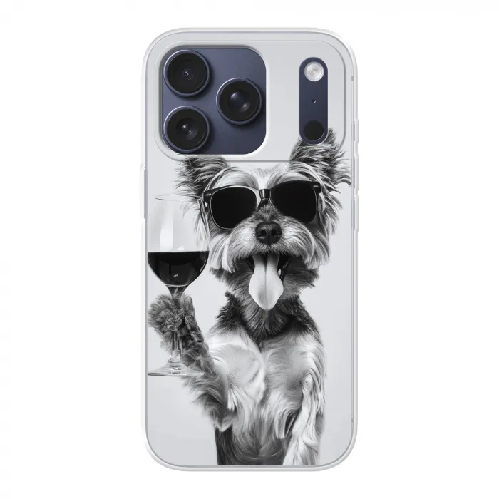 Hondje - Wijnglas - Zonnebril - Enthousiast Telefoonhoesje iPhone 17 Pro klein -3d