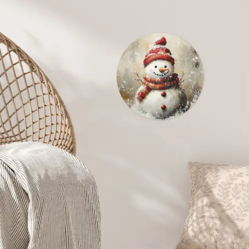 Sneeuwpop - Winter - Sneeuw - Beige Wandcirkel behangsticker klein -sfeer4