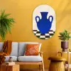 Vaas - Blauw - Geblokt - Modern Wandcirkel Ovaal Glas middel -sfeer4