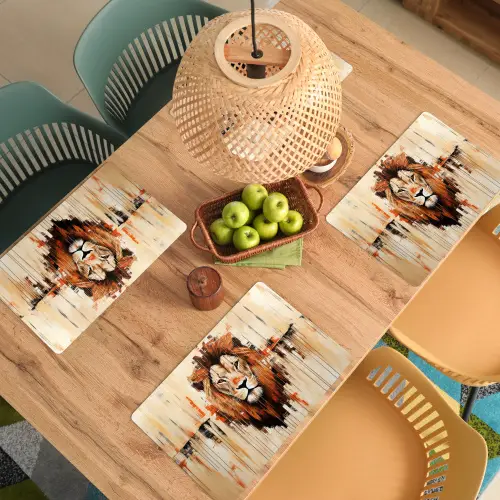 Leeuwenkop - Lijnen - Crème Placemat vinyl groot -zzsfeer5_Kitchenyeah-website