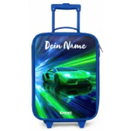 Sportauto - Groen - Snelheidslijnen - Neon Kinderkoffer - Blauw klein -zz3dotto