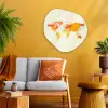 Wereldkaart - Oranje - Kleurrijk Wandcirkel Organisch Plexiglas middel -sfeer4