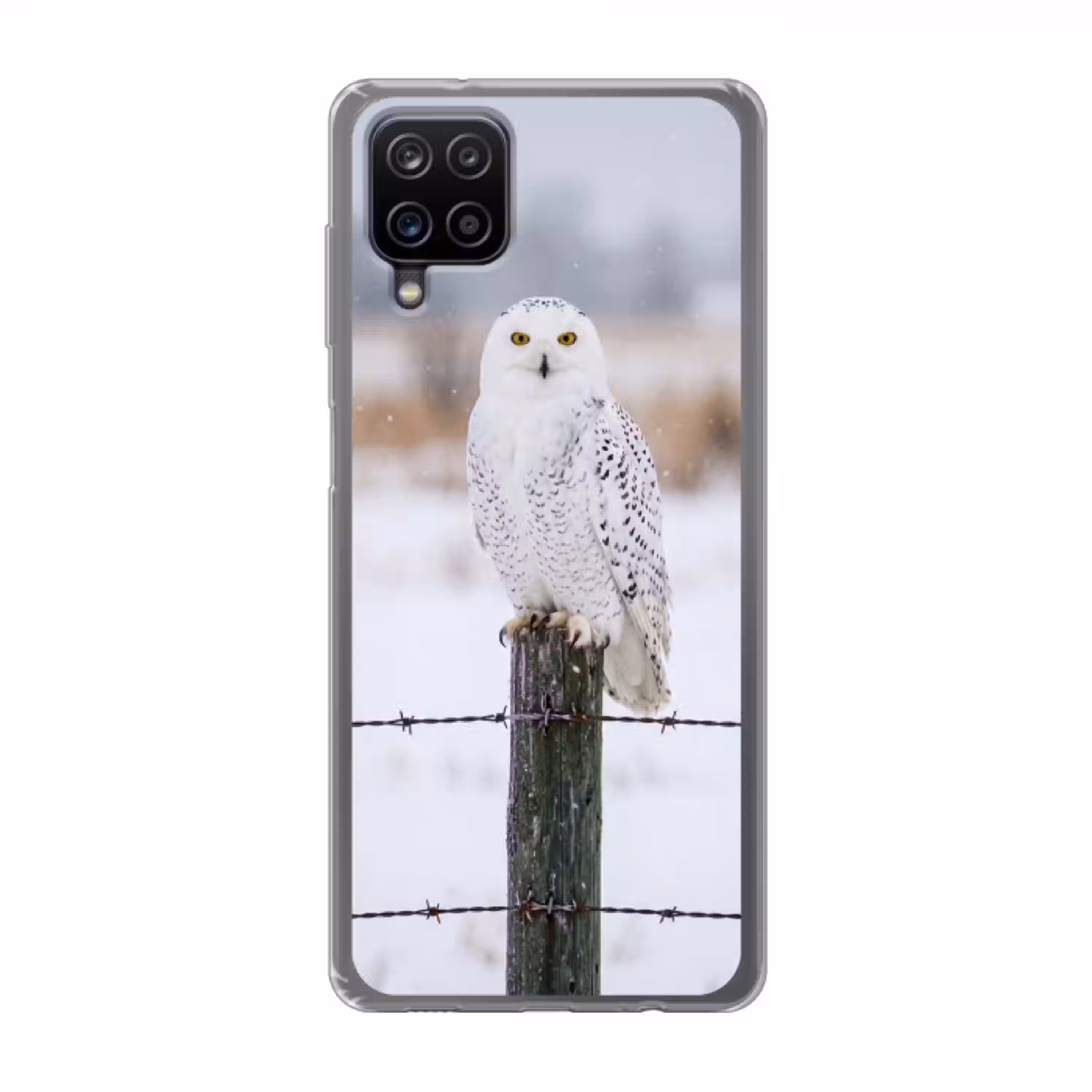 Sneeuwuil - Hek - Sneeuw - Wit Telefoonhoesje Samsung Galaxy A12 klein -3d