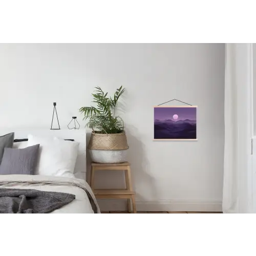 Heuvels - Paars - Mist - Zon textielposter latten blank klein -woonkamer