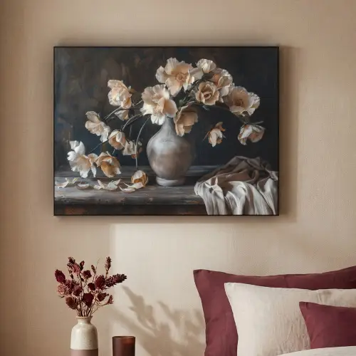 Bloemen - Vaas - Kunst - Stilleven Textielframe zwart klein -sfeer1