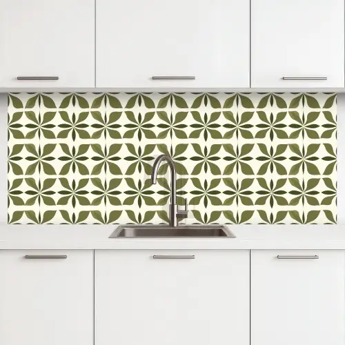 Botanisch - Retro - Groen keuken achterwand 2 middel 871 -3d