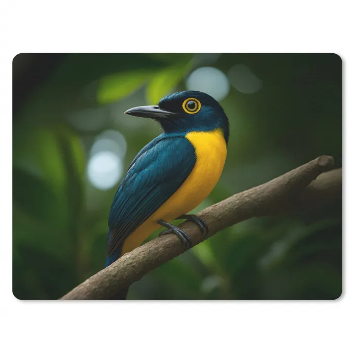 Vogel - Tak - Geel - Bladeren muismat rubber klein -3d