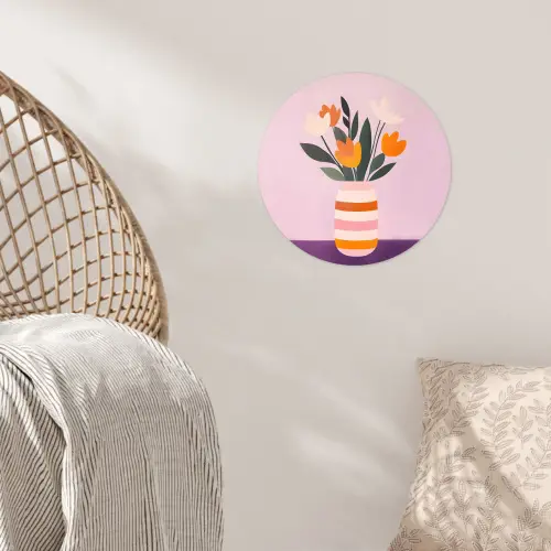 Tulpen - Vaas - Strepen - Paars Wandcirkel behangsticker klein -sfeer4