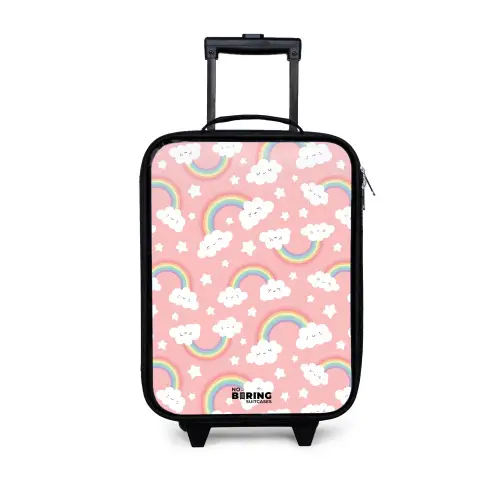 Roze met regenboog patroon Kinderkoffer - Zwart klein -3d