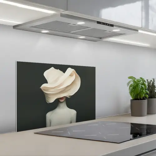 Vrouw - Beige - hoed keuken achterwand spatscherm klein -3d_schuin