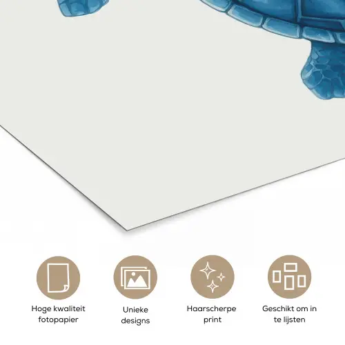 Schildpad - Blauw - Schild poster papier klein -closeup_NL
