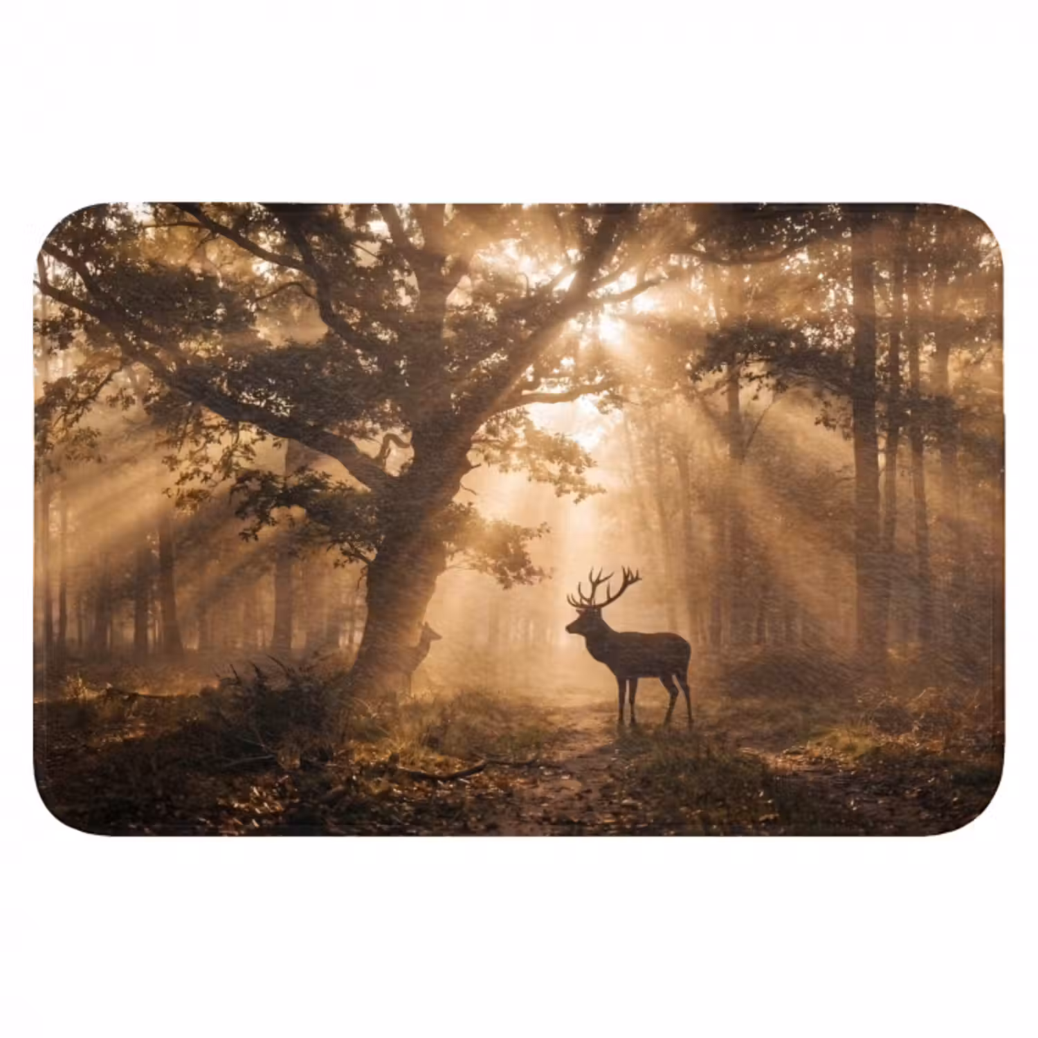 Badematte - Hirsch - Wald - Neblig - Natur - Gold