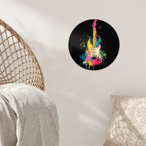 Gitaar - Kleurrijk - Verf Wandcirkel behangsticker klein -sfeer4