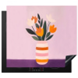 Tulpen - Vaas - Strepen - Paars Inductie beschermer vinyl 3mm middel -3d