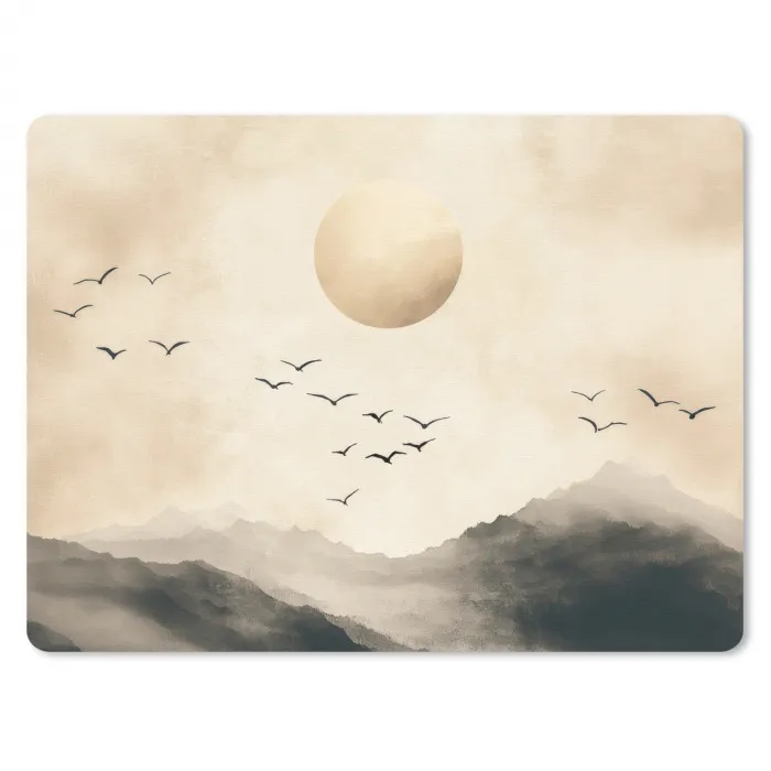 Landschap - Japandi - vogel muismat rubber klein -3d