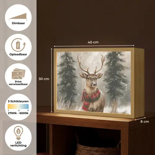 Winter - Bos - Rendier - Donker Light Box met batterij (Wandlamp) middel -USP_websiteoverzichtNL