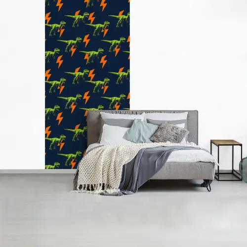 Bliksemschichten - Oranje - Dinosaurussen fotobehang vinyl groot -slaapkamer
