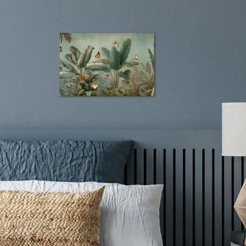 Tropisch bladerdek - Vlinders - groen - Bruin poster papier klein -sfeer2