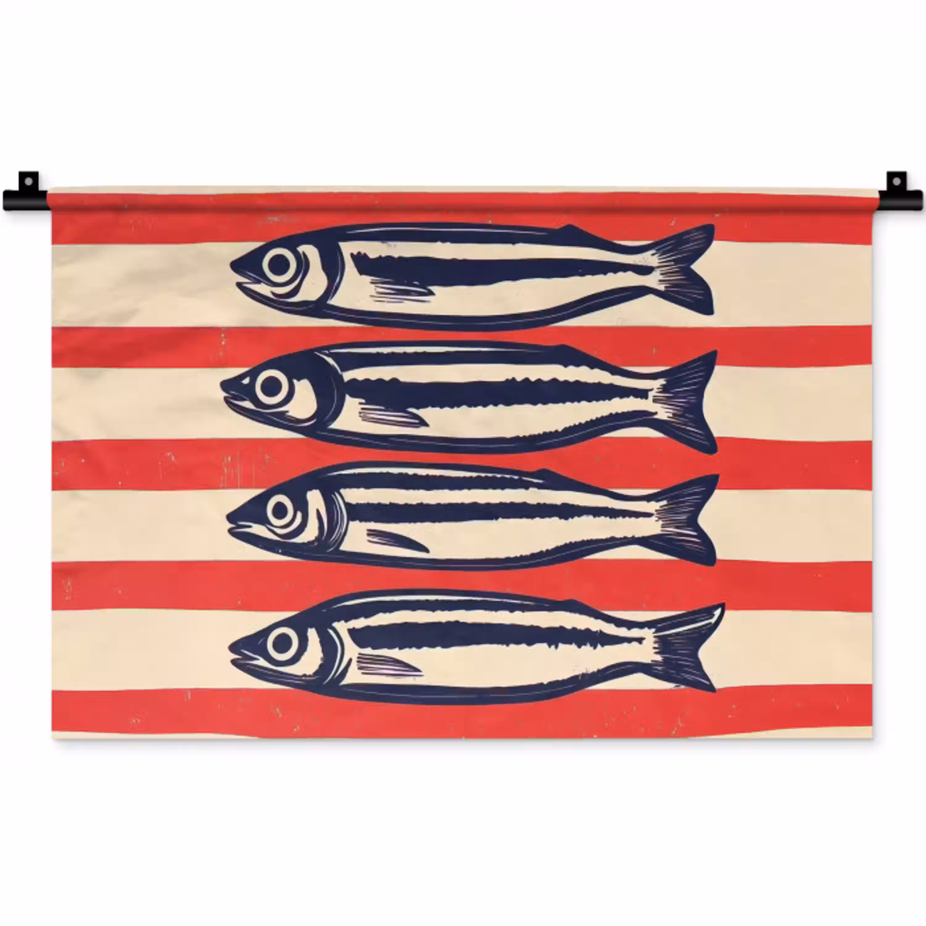Sardines - Rood en beige strepen Wandkleed katoen klein -zz3d