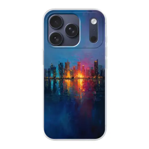 Skyline - Penseelstreken - Donkerblauw - Lichtgevend Telefoonhoesje iPhone 17 Pro klein -3d