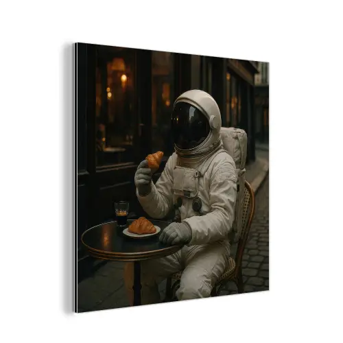Café - Croissant - Koffie - Astronaut aluminium wit klein -3d