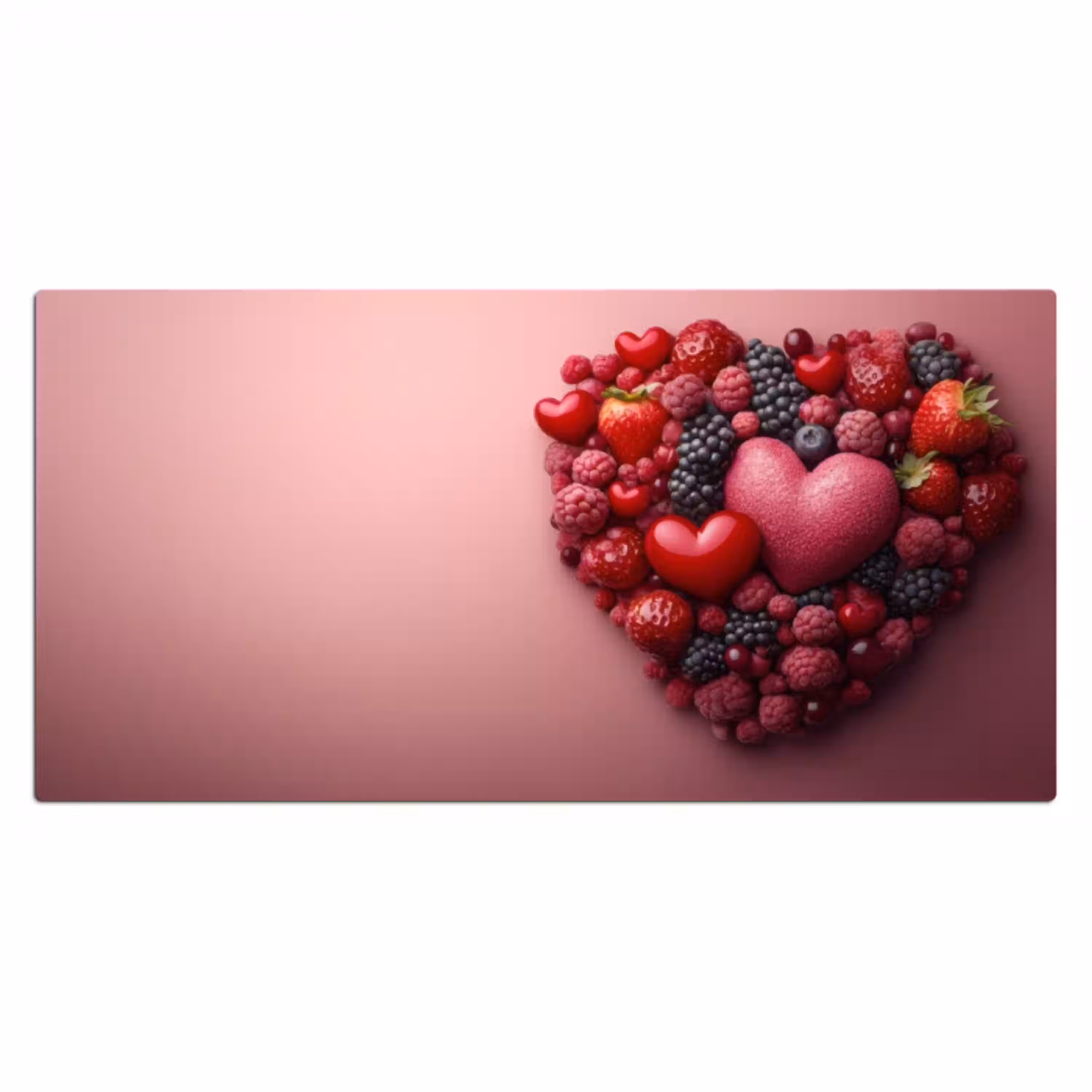 Fruit - Hartjes - Aardbeien - Frambozen - Bosbessen Muismat XXL klein -3d_leeg