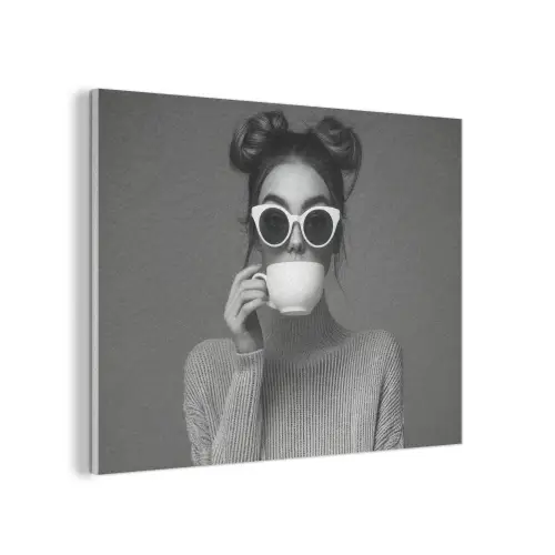 Vrouw - Koffie - Zwart - Wit PET vilt klein -3d