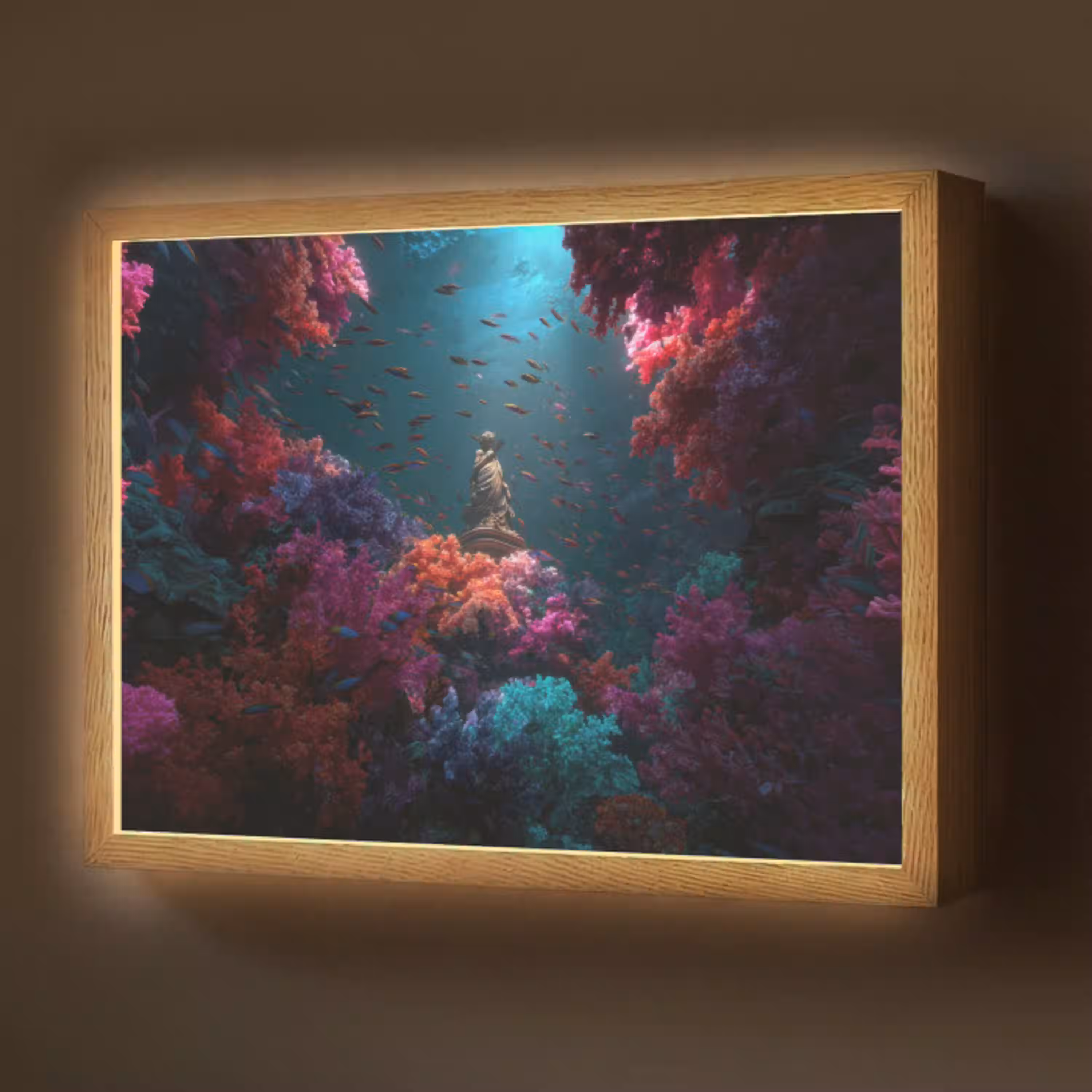 Standbeeld - Zeebodem - Koraal - Kleurrijk Light Box met batterij (Wandlamp) middel -z3d_website
