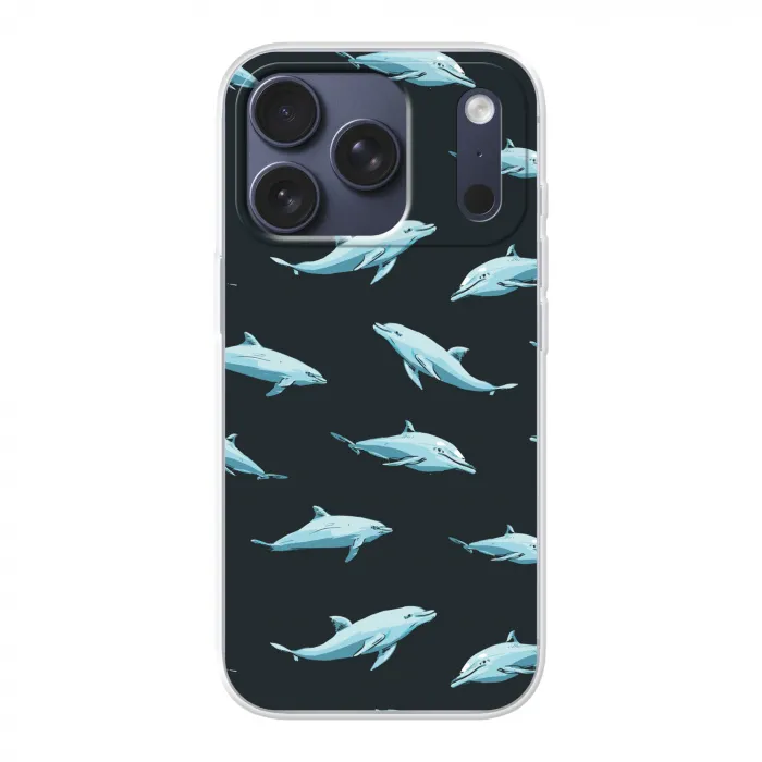 Dolfijnen - Patroon - Blauw - Grijs Telefoonhoesje iPhone 17 Pro klein -3d
