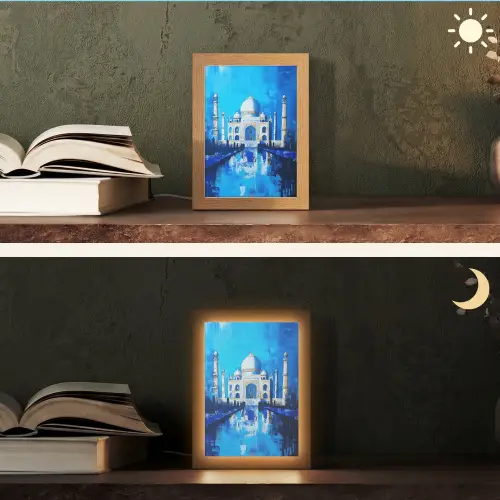 Taj Mahal - Ramadan - Blauw - Islamitische Light Box met kabel (Tafellamp) klein -sfeer3