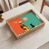 Retro - Jongen - Hond - Rood - Groen Dienblad Rechthoek middel -sfeer1