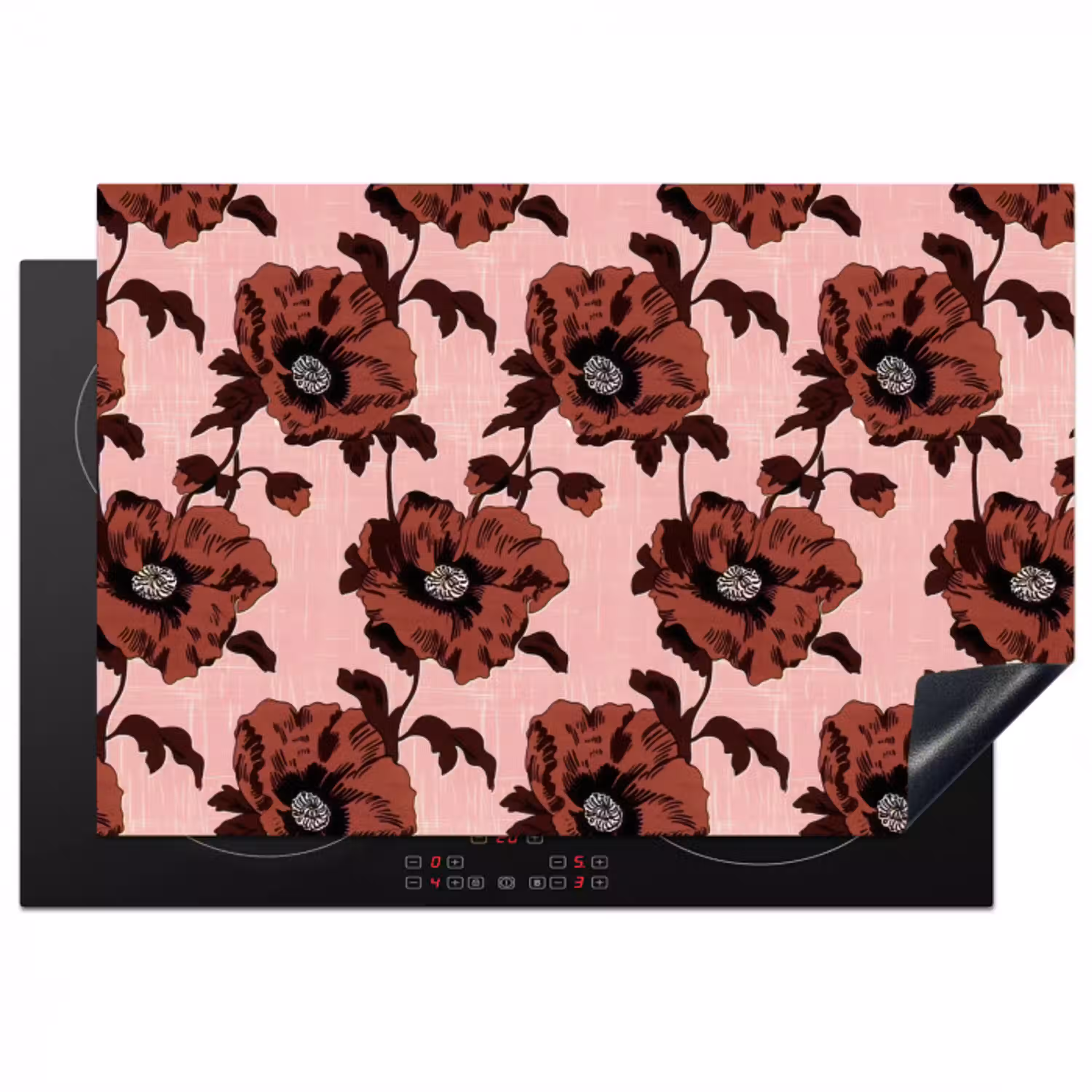 Bloemen - Retro - Rood Inductie beschermer vinyl 3mm klein 276 -3d