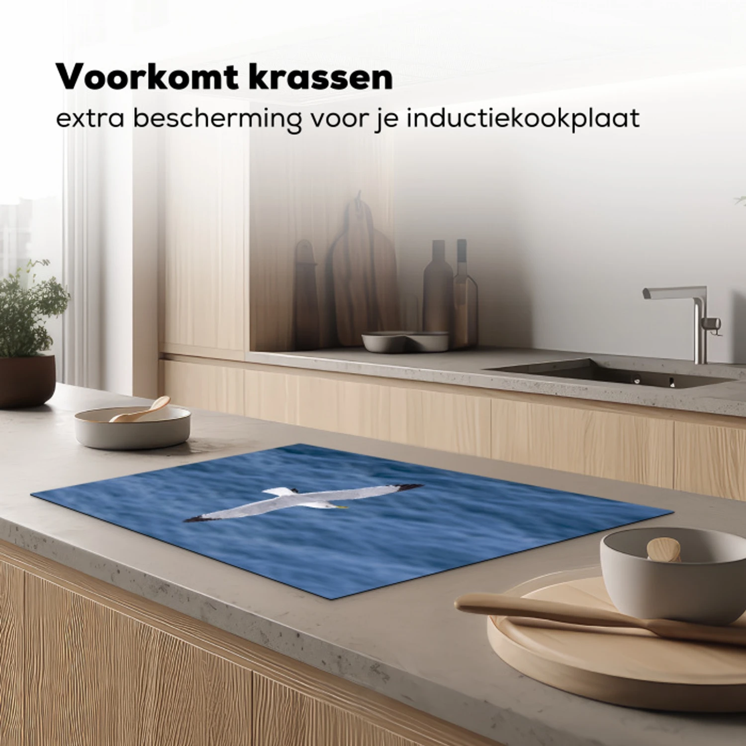 Zeemeeuw - Oceaan - Blauw Inductie beschermer vinyl 3mm klein -sfeer1
