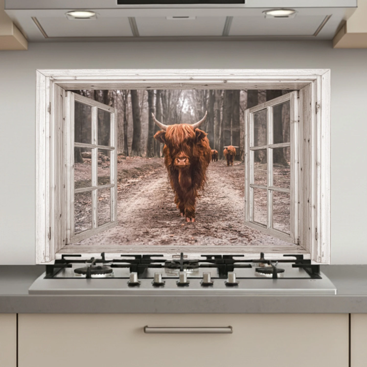 Doorkijk - Schotse Hooglander - Raam keuken achterwand spatscherm klein -3d_website