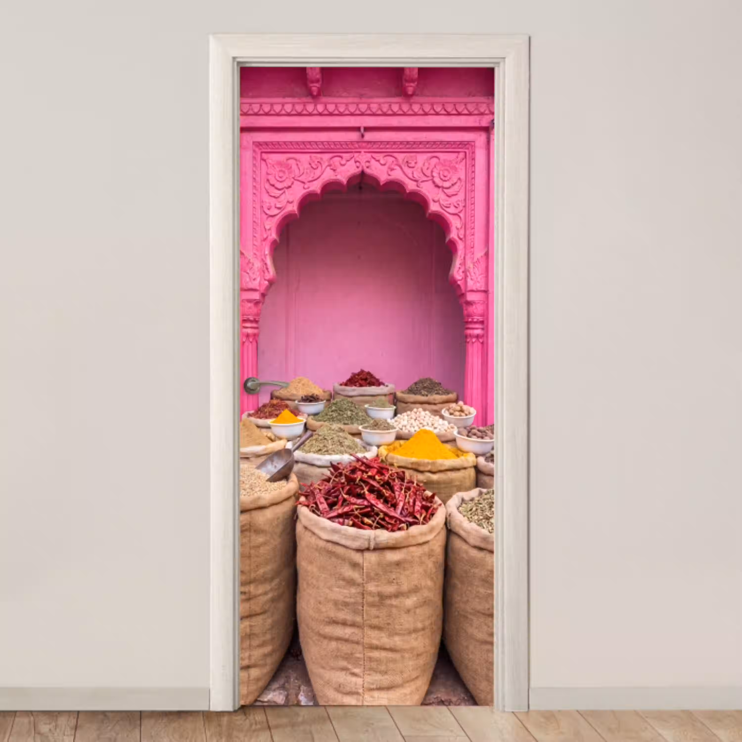 Kruiden - Markt - Roze deurposter klein -3d_beige
