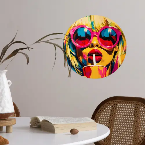 Zonnebril - Roze - Vrouw - Rietje Wandcirkel behangsticker klein -sfeer3