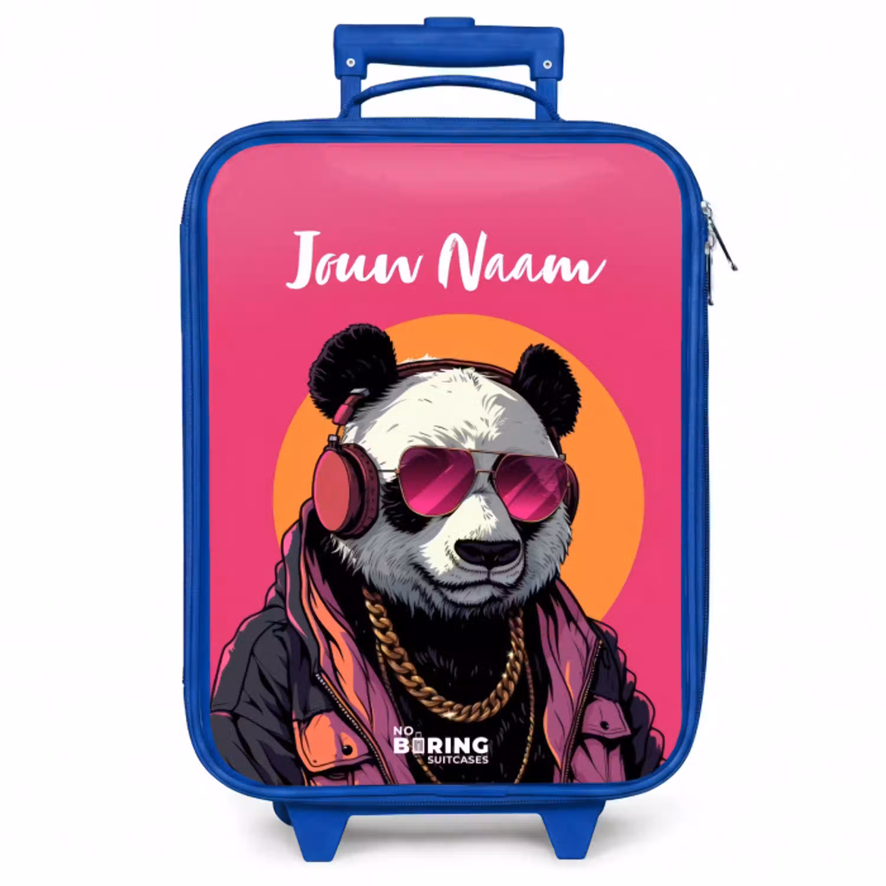 Panda met Koptelefoon, Zonnebril en Gouden Ketting Kinderkoffer - Blauw klein -zzz_website3d