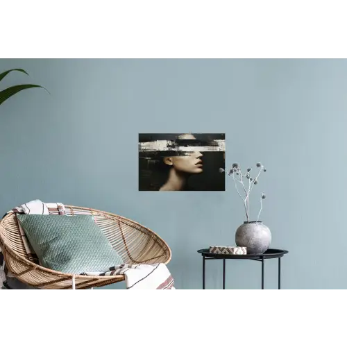 Gezicht - Vrouw - Zwart - Abstract Muursticker klein -plant